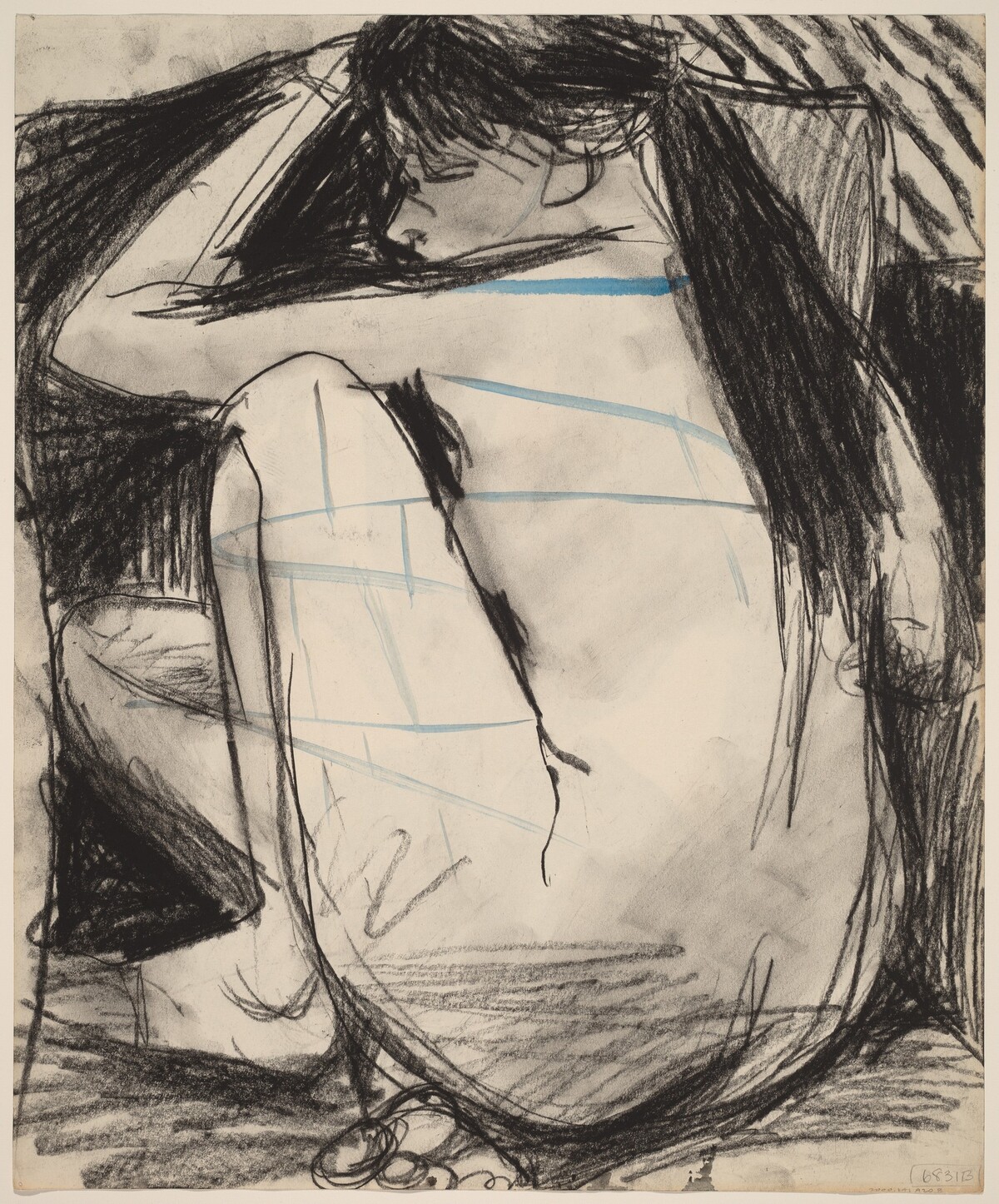Untitled [seated female nude with limbs drawn close] [verso] by Richard Diebenkorn