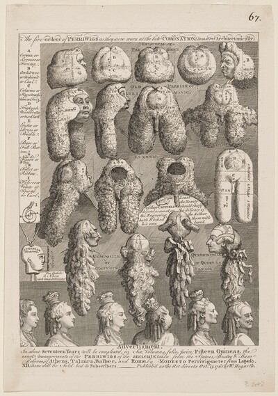 The Five Orders of Perriwigs as They Were Worn at the Late Coronation, Measured Architectonically