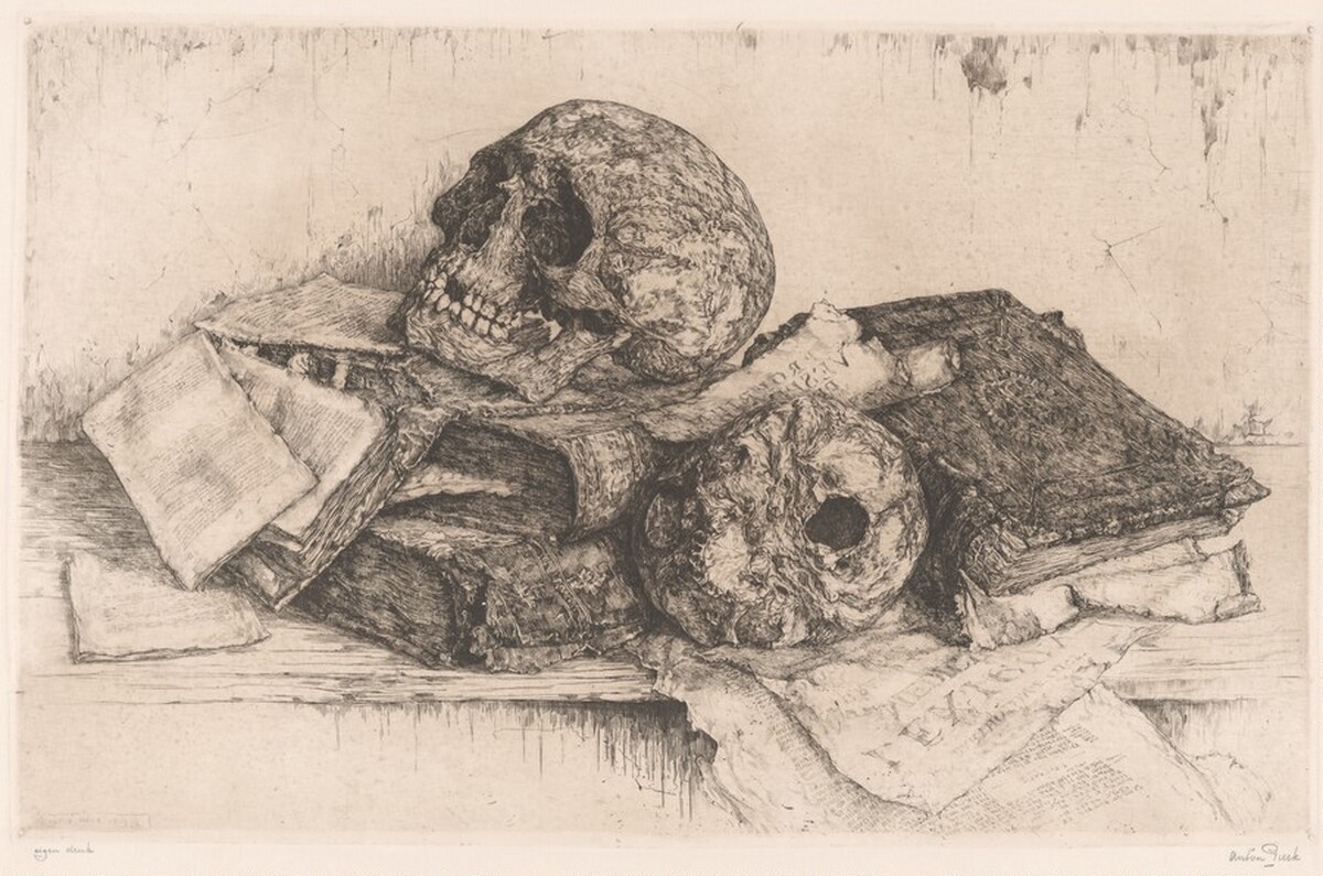 Skulls and Old Books (Schedels met oude Boeken) by Anton F. Pieck