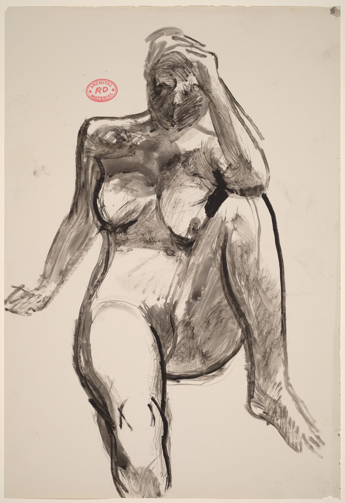 Untitled [front view of seated female nude with left hand on head] by Richard Diebenkorn