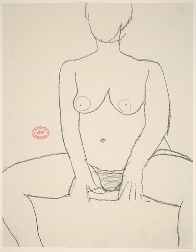 Untitled [seated nude with hands resting between her thighs]