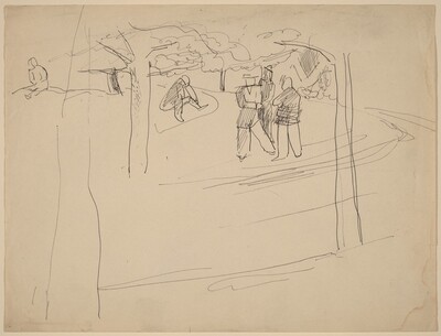 Five Figures in a Park, Three Conversing