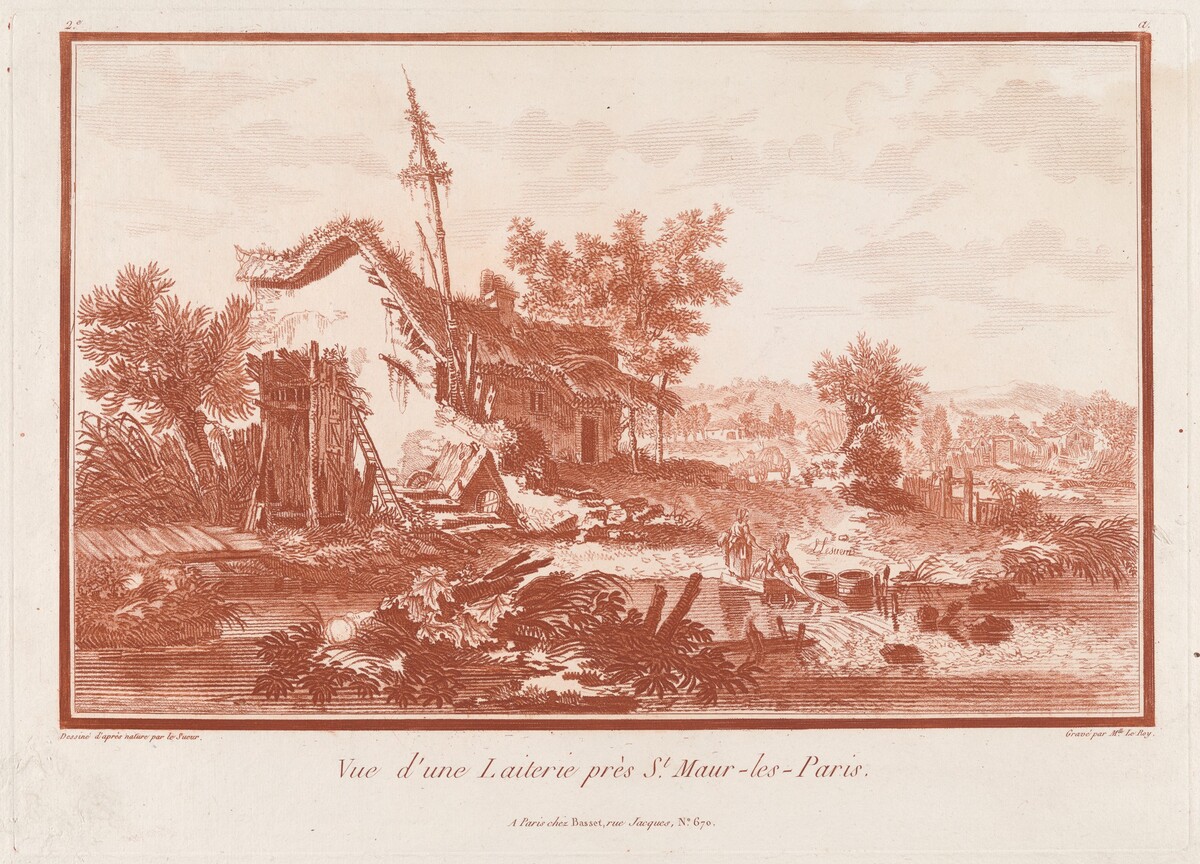 Vue d’une Laiterie près St. Maur-les-Paris (View of the Dairy near St. Maur-les-Paris) by Mademoiselle Le Roy, after Louis Le Sueur