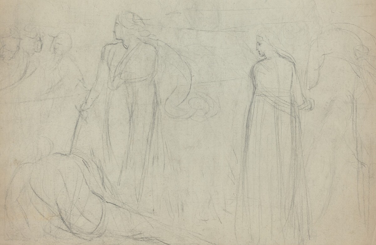 Sketch of a Swordsman Standing Over His Defeated Opponent [verso] by William Blake