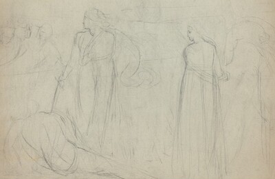 Sketch of a Swordsman Standing Over His Defeated Opponent [verso]