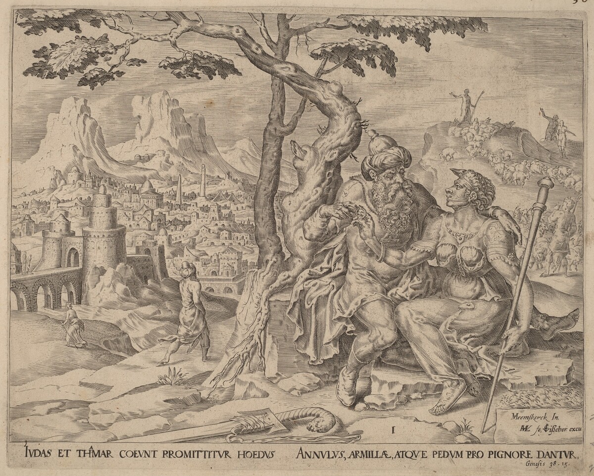 Judah  Giving Tamar the Pledge by Herman Jansz Muller after Maerten van Heemskerck