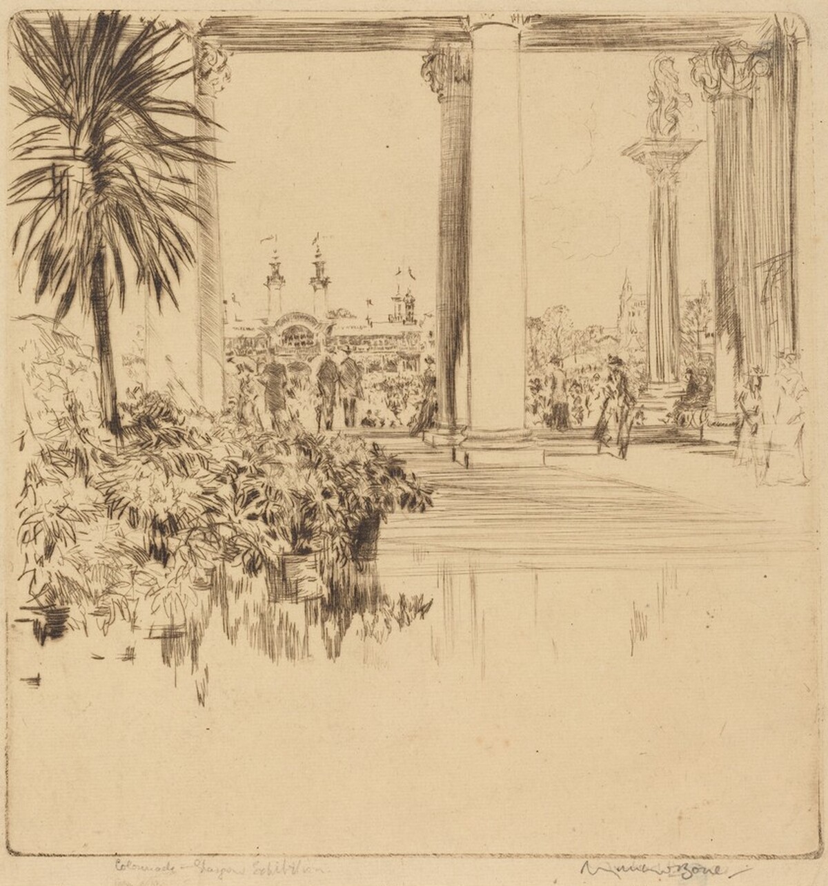 The Colonnade, Glasgow Exhibition by Muirhead Bone