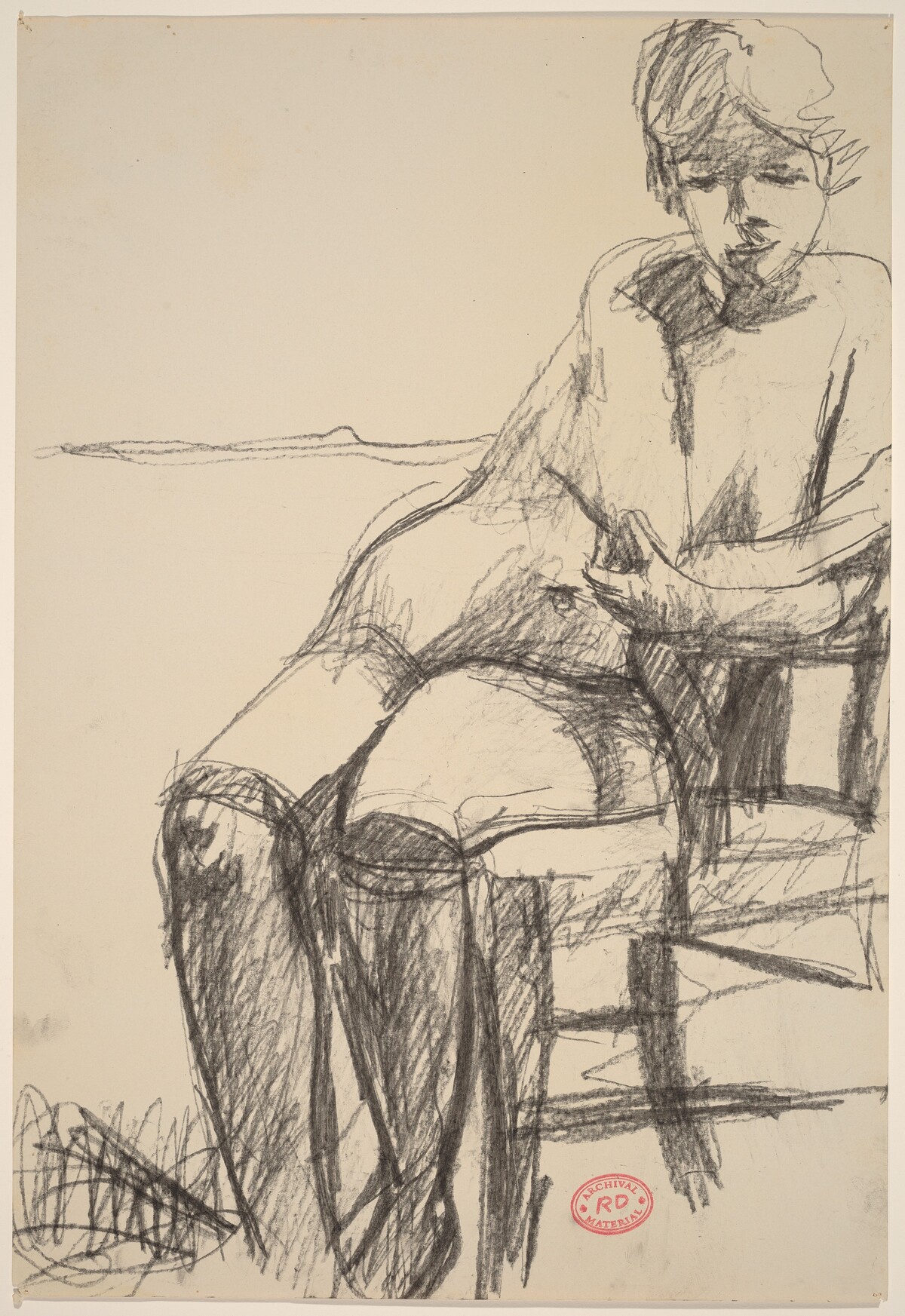 Untitled [seated female nude with black stockings] by Richard Diebenkorn