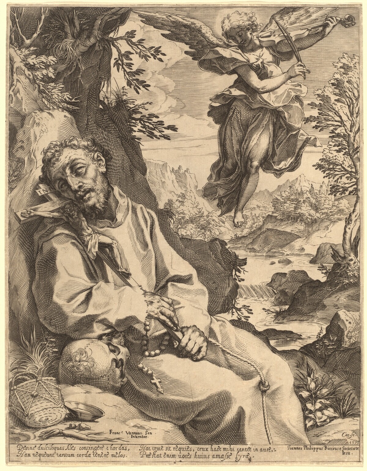 Saint Francis Consoled by the Musical Angel by Agostino Carracci after Francesco Vanni