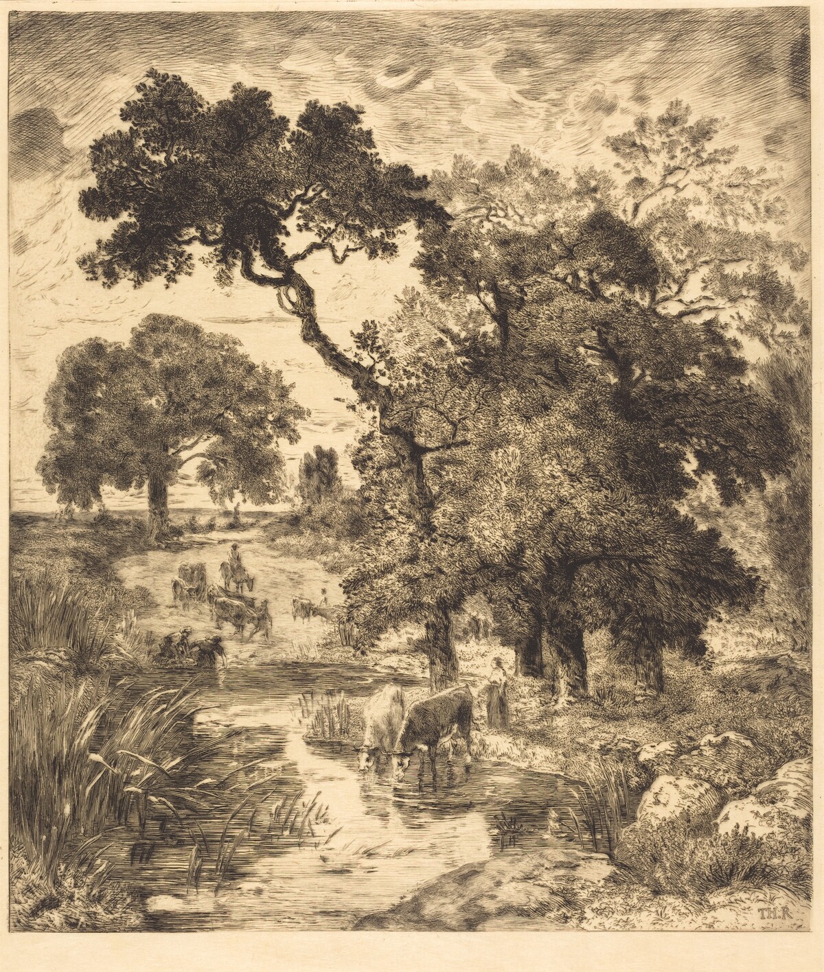 Evening by Félix Bracquemond after Théodore Rousseau