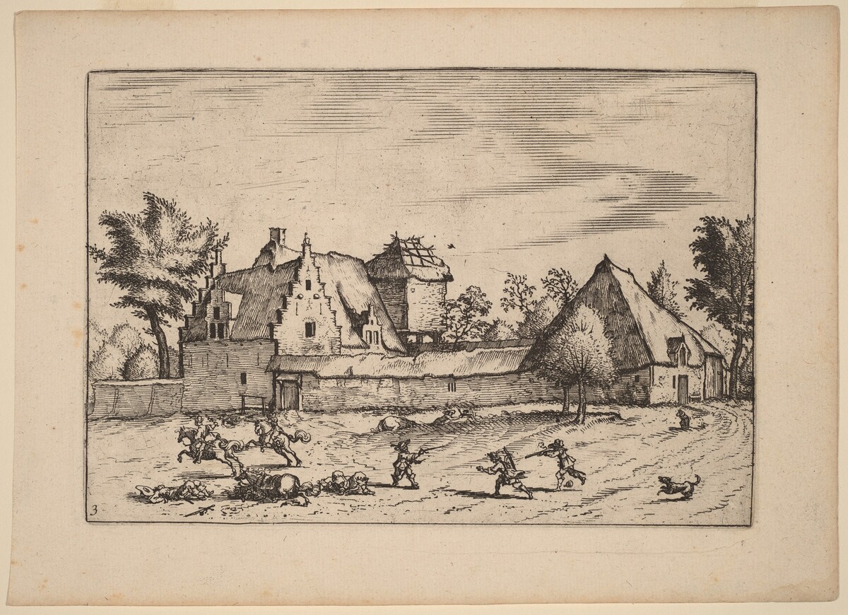 Farms in a Court by Johannes van Doetechum, the Elder and Lucas van Doetechum after Master of the Small Landscapes