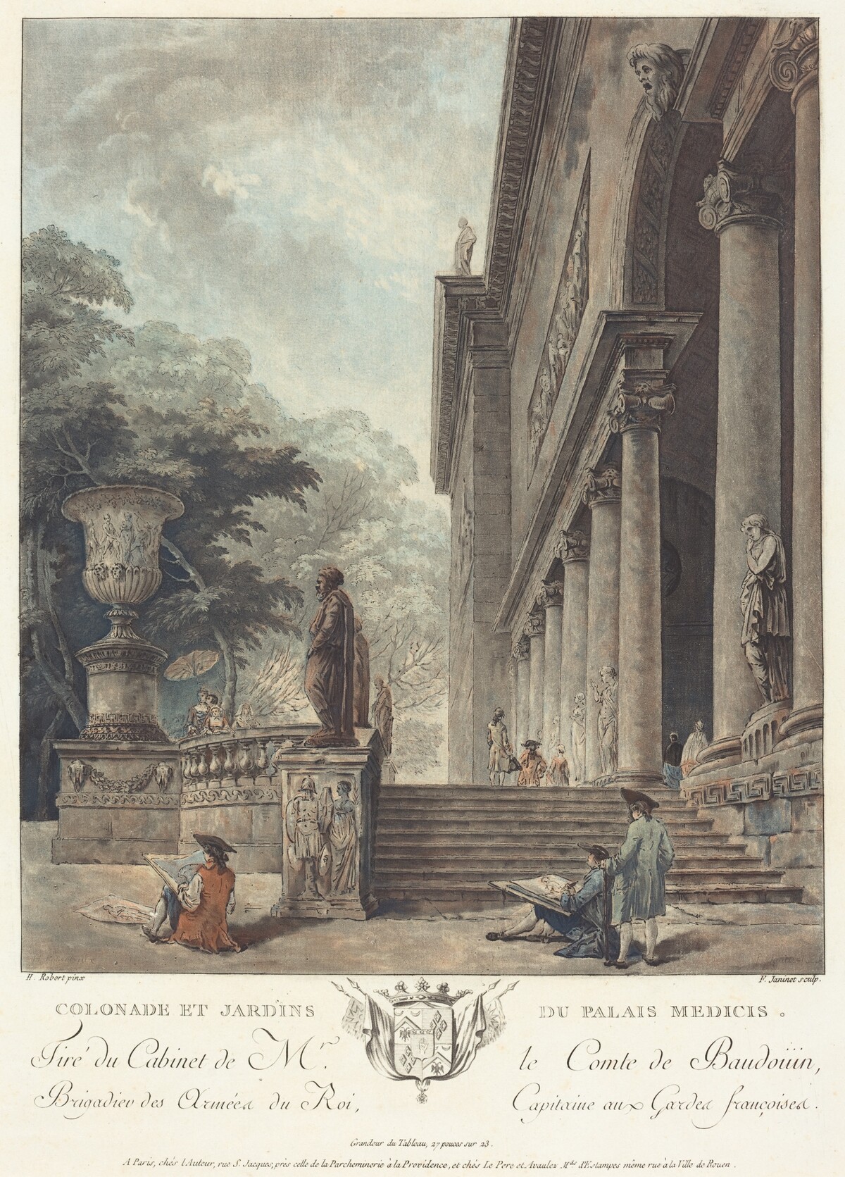 Colonade et Jardins du Palais Medicis (Colonnade and Gardens of the Medici Palace) by Jean-François Janinet after Hubert Robert