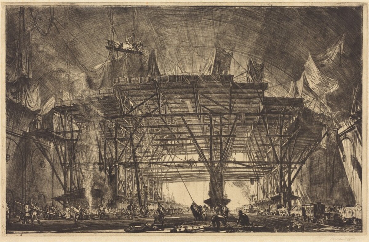 The Great Gantry, Charing Cross Station by Muirhead Bone