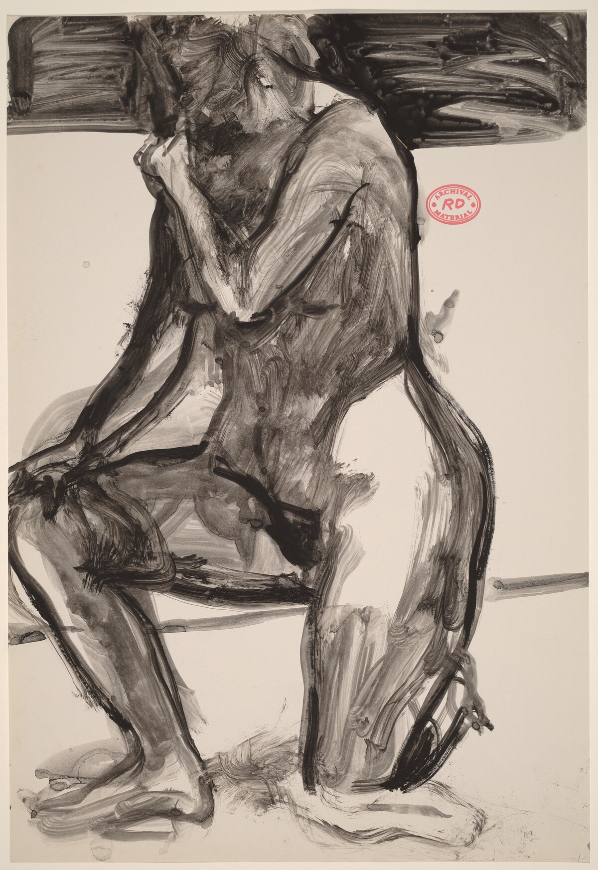 Untitled [kneeling nude holding her right shoulder] by Richard Diebenkorn