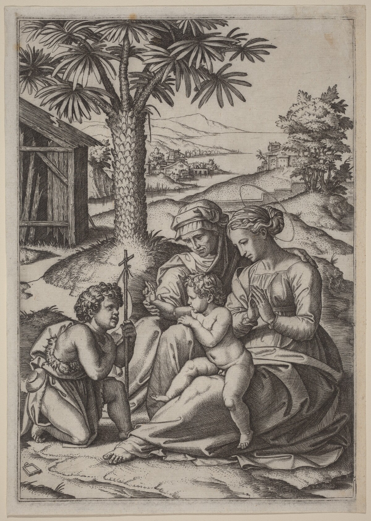 Madonna under a Palm Tree by Marcantonio Raimondi after Raphael