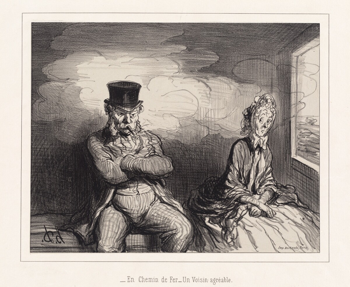 En Chemin de fer... un voisin agréable (On the Railroad: A Pleasant Neighbor) by Honoré Daumier
