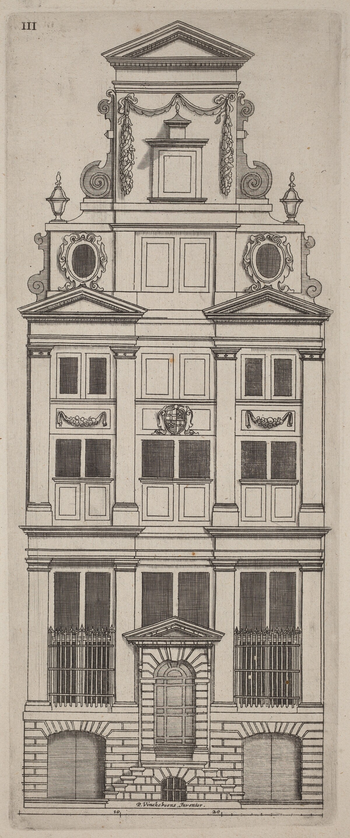 Dutch Facade Elevation: pl. 3 by Vignola (author) and anonymous engraver after Philips Vingboons