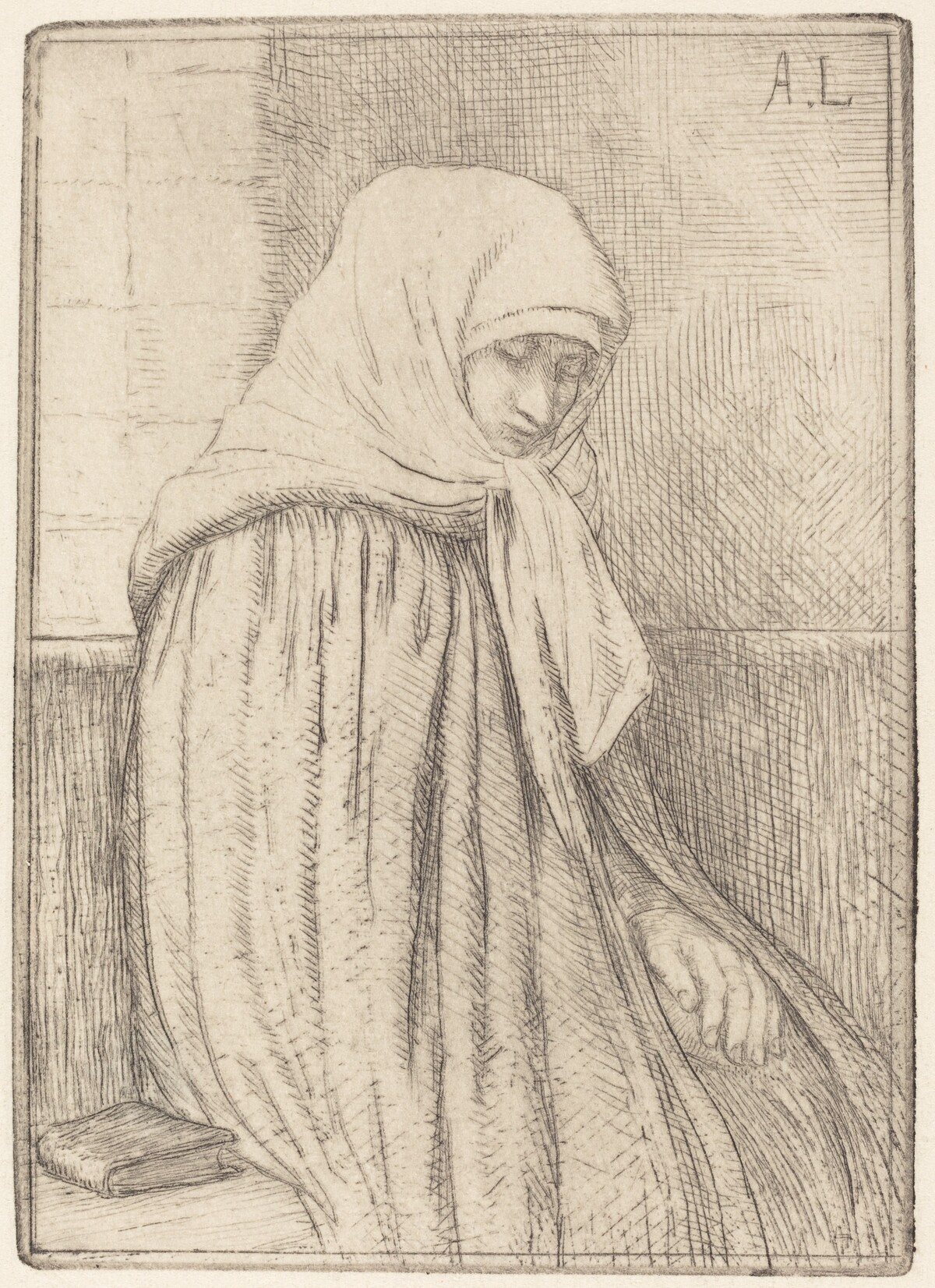 Young Peasant Seated in a Church (Jeune paysanne assise dans une eglise) by Alphonse Legros