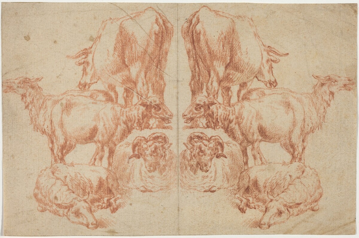 Four Sheep and a Cow by Nicolaes Pietersz Berchem