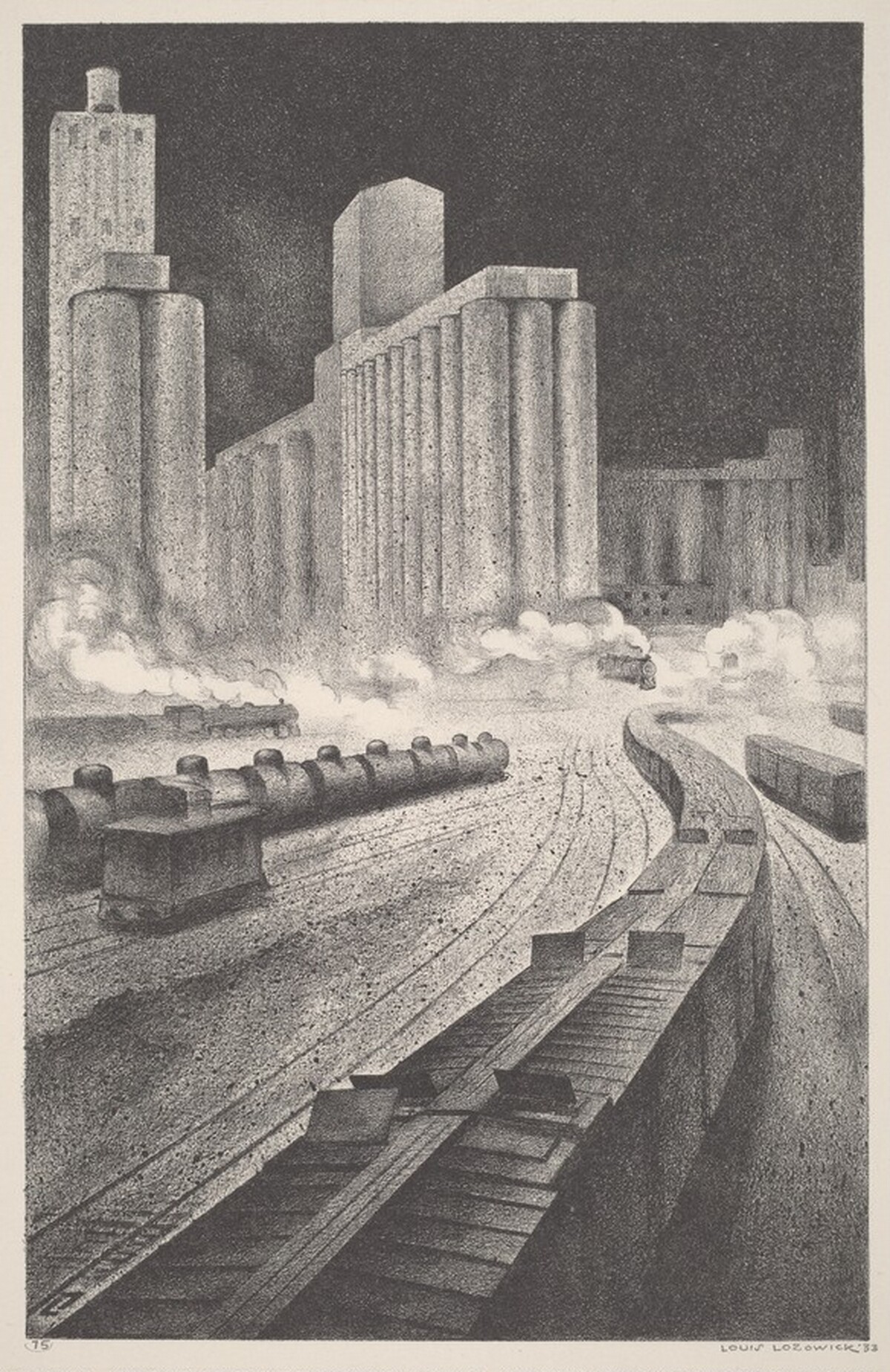Granaries to Babylon (Babylon to Omaha; Railroad Yards) by Louis Lozowick