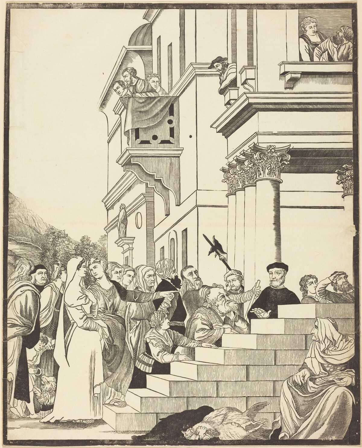 Presentation of the Virgin in the Temple [center plate] by John Baptist Jackson after Titian
