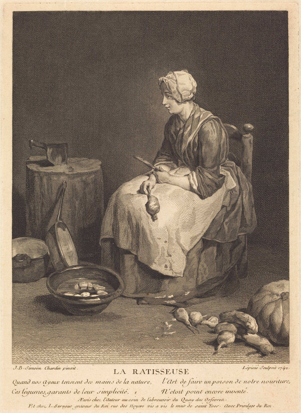 La ratisseuse by Bernard Lépicié after Jean Siméon Chardin