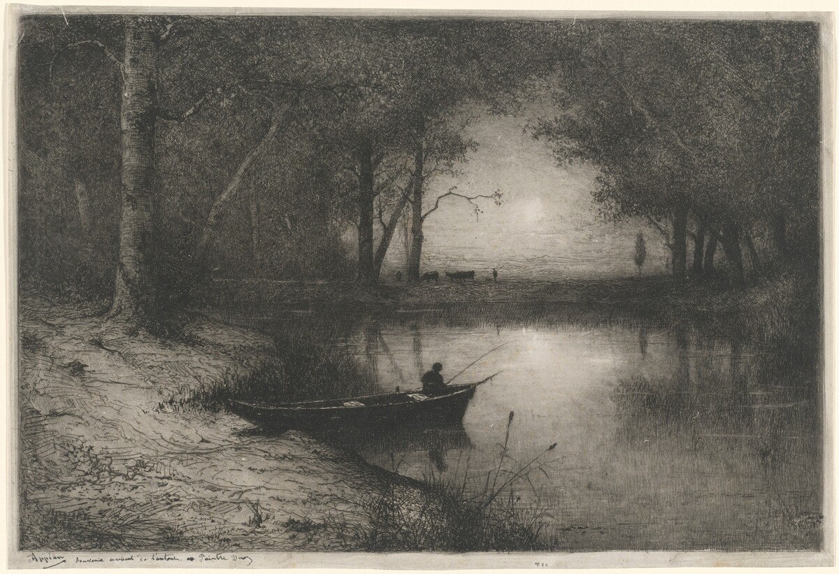 Pêcheur en Canot, au bord d'une Rivière (Fisherman in a Boat) by Adolphe Appian