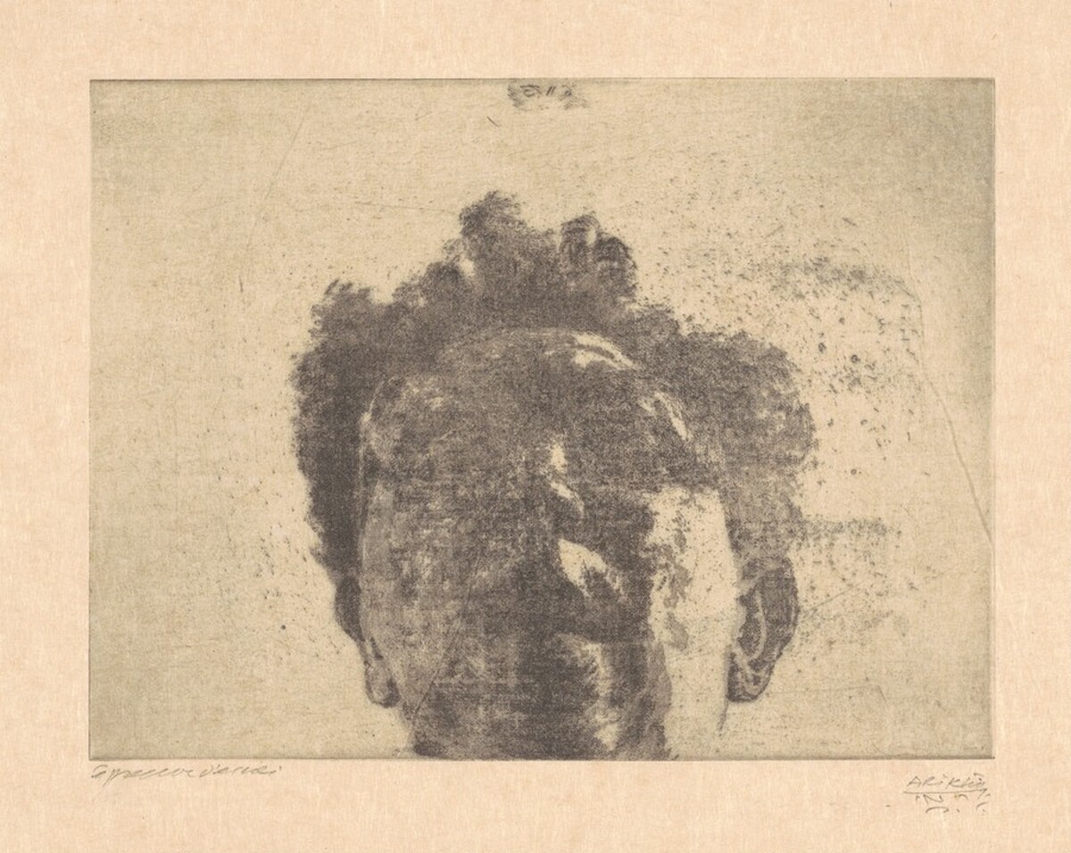 Foreshortened Self-Portrait by Avigdor Arikha