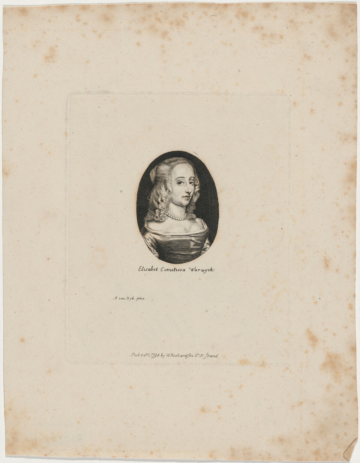 Elizabeth, Countess Warwick by after Sir Anthony van Dyck