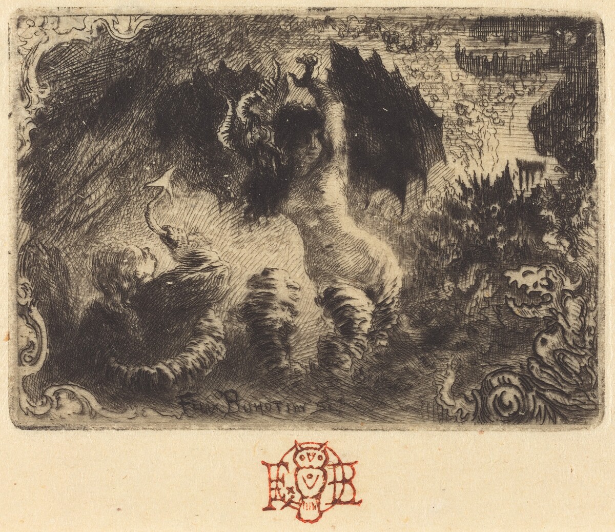 Jacques Cazotte's "Le Diable amoureux" (1st vignette) by Félix-Hilaire Buhot
