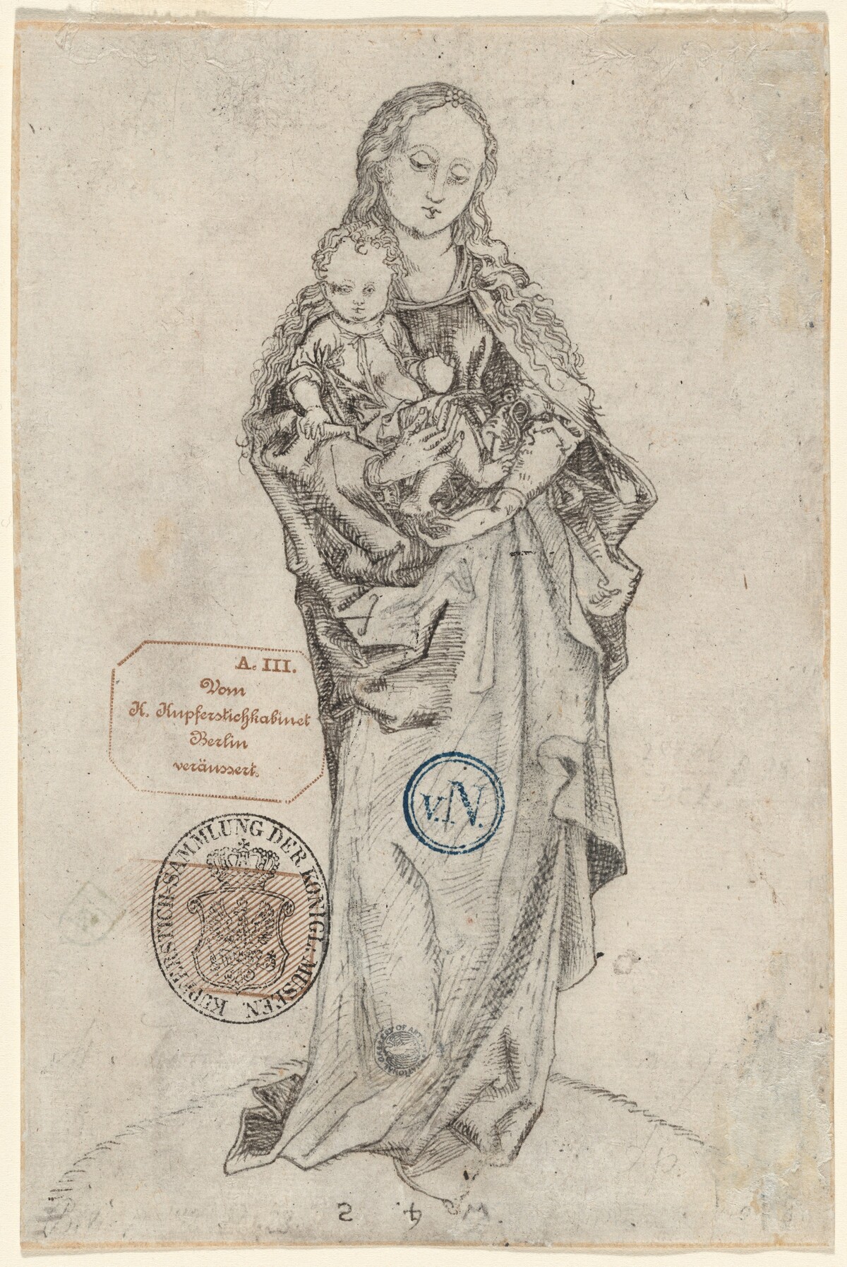 Virgin and Child with the Apple (verso) by German 15th/16th Century, after Martin Schongauer