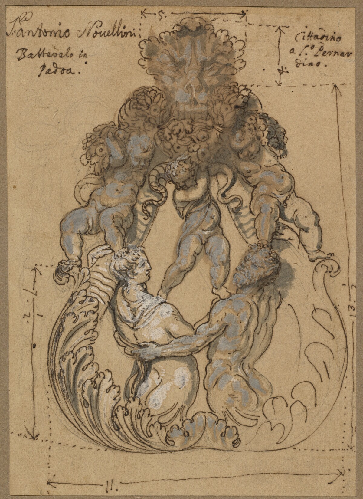 Door Knocker with Triton, Nereid, and Putti by Italian 17th or 18th Century