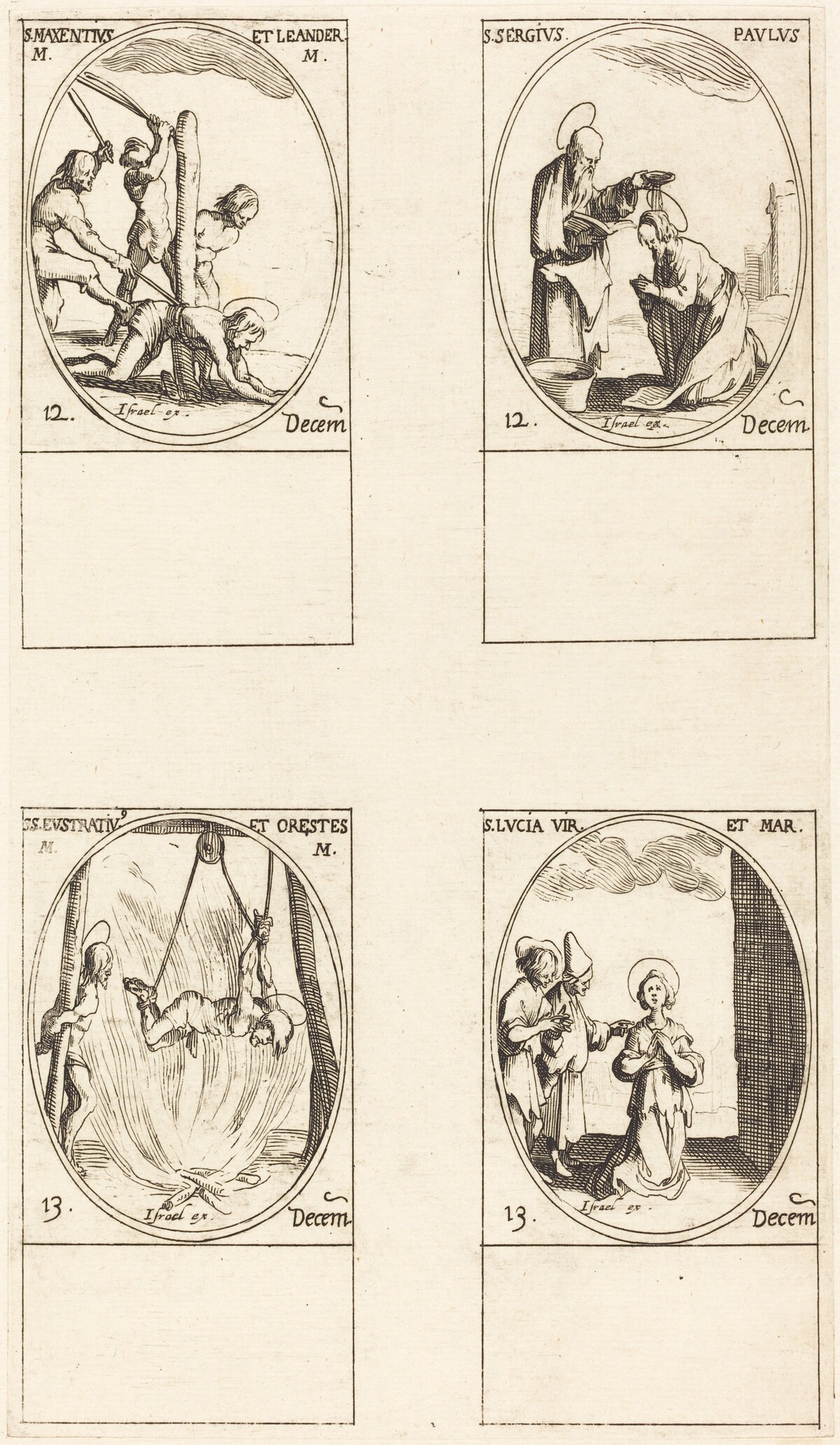 Sts. Maxentius & Leander; Sts. Sergius & Paul; Sts. Eustratius & Orestes; St. Lucy by Jacques Callot