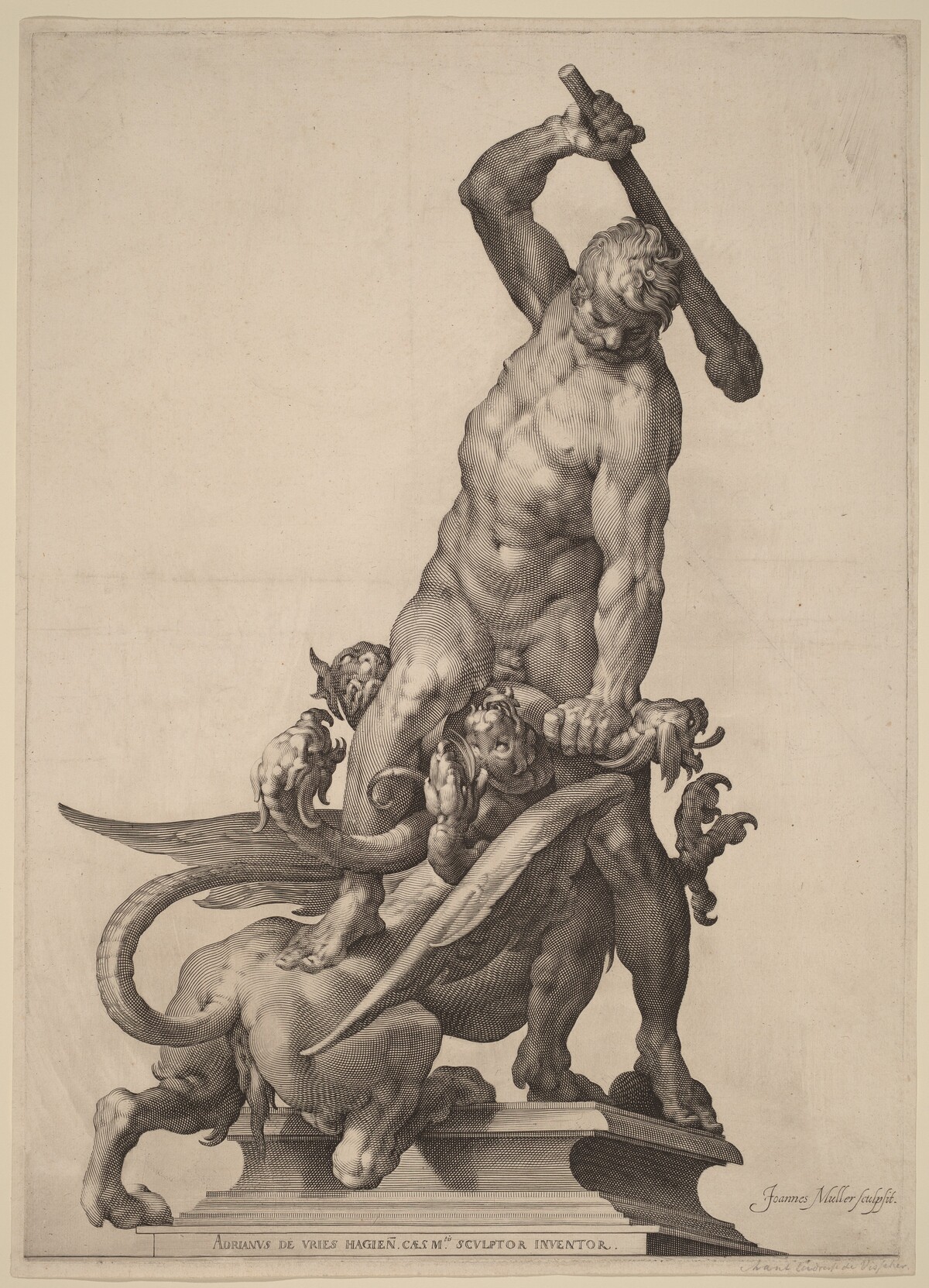 Hercules Killing the Hydra by Jan Muller after Adriaen de Vries