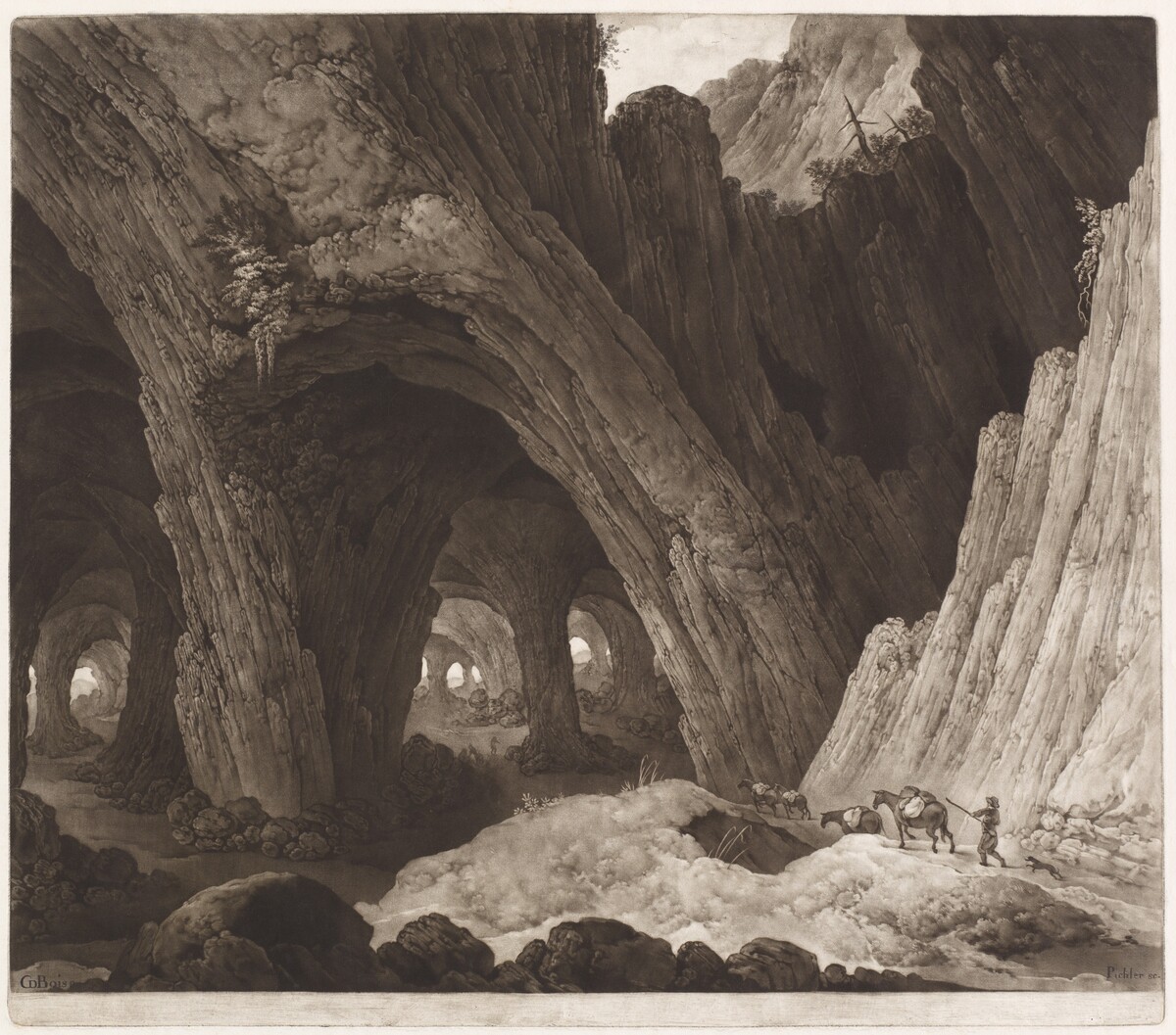 Travelers Resting in Gigantic Caverns by Johann Peter Pichler, after Guillam Dubois