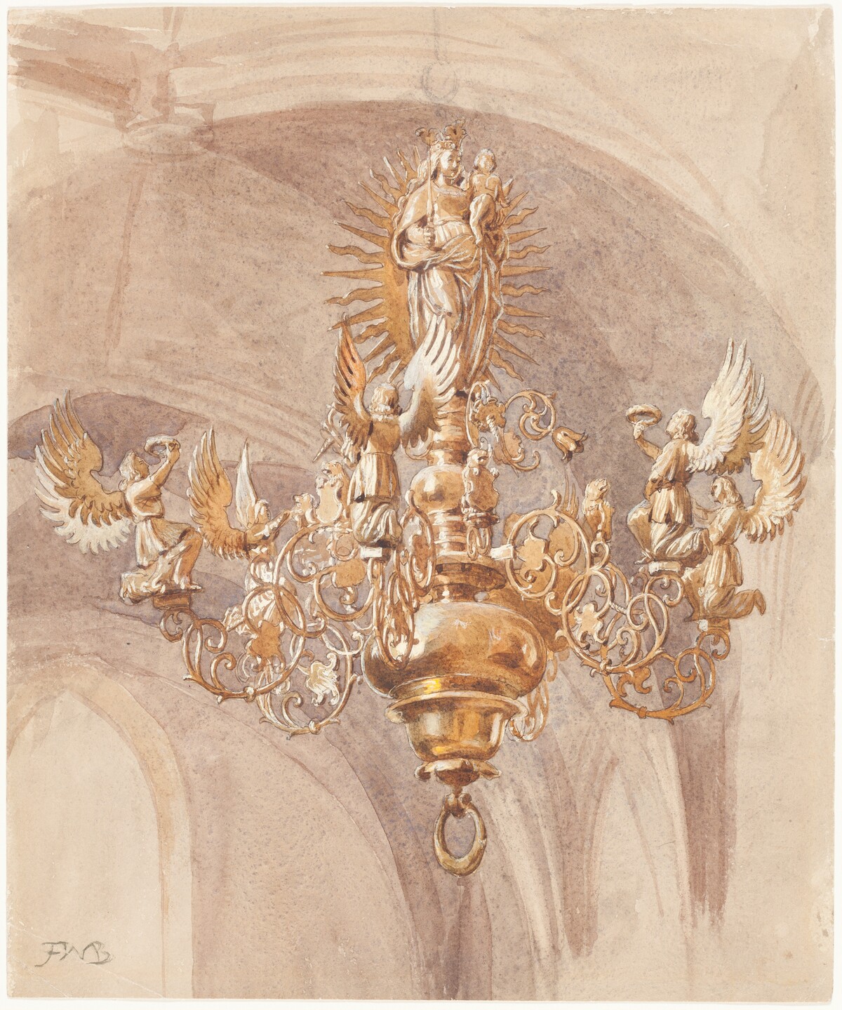 A Chandelier with the Virgin Mary Holding the Christ Child by Sir Frederic William Burton