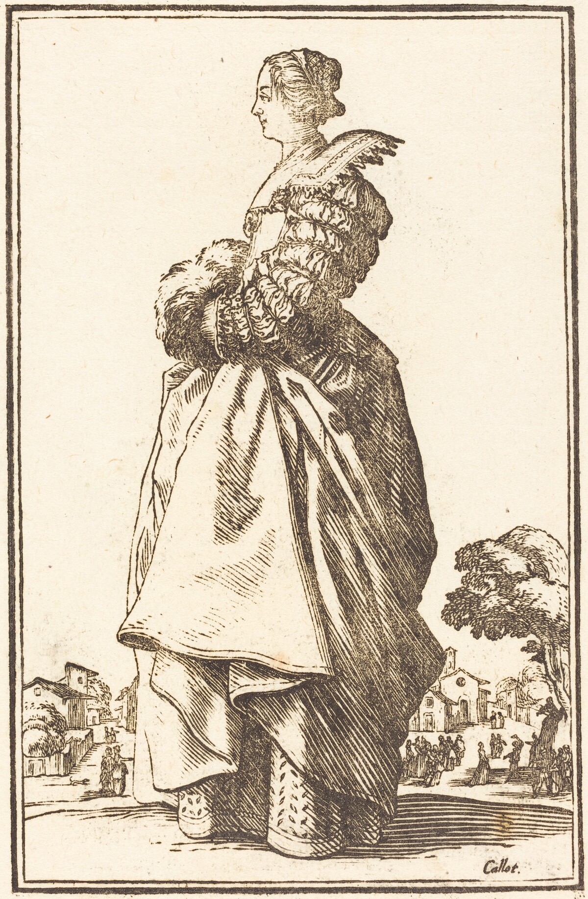 Noble Woman in Profile with her Hands in a Muff by after Jacques Callot