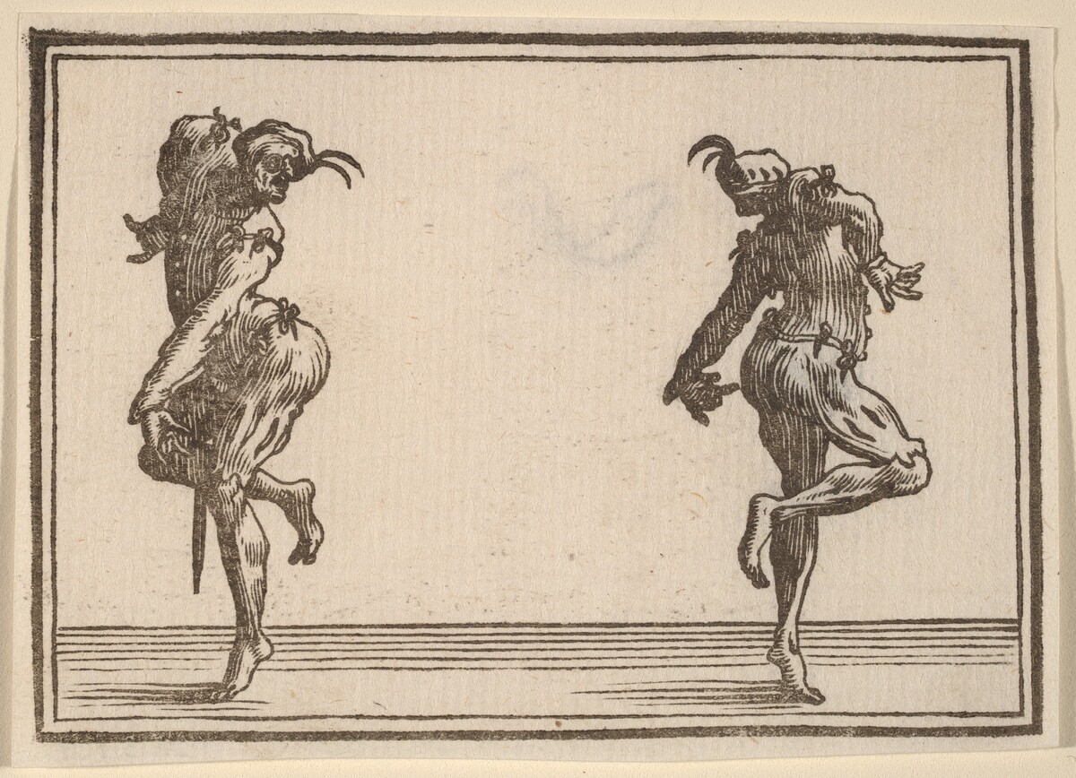Two Pantaloons Dancing by Edouard Eckman after Jacques Callot
