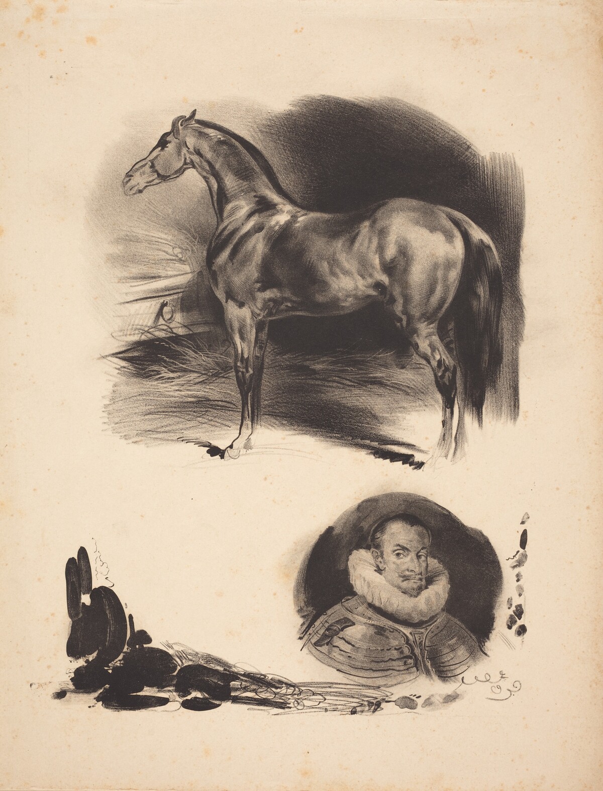 Sketches of a Horse and a Nobleman by French 19th Century