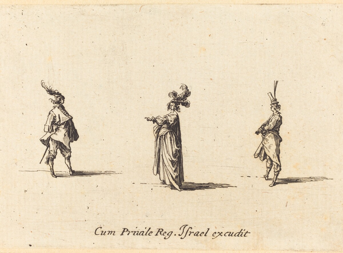Lady with Plumed Hat, and Two Gentlemen by Jacques Callot