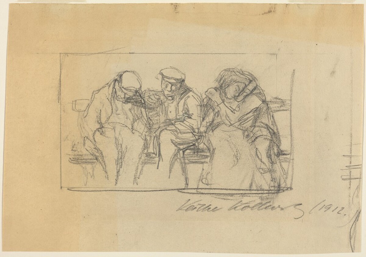 Four People Seated on a Bench by Käthe Kollwitz