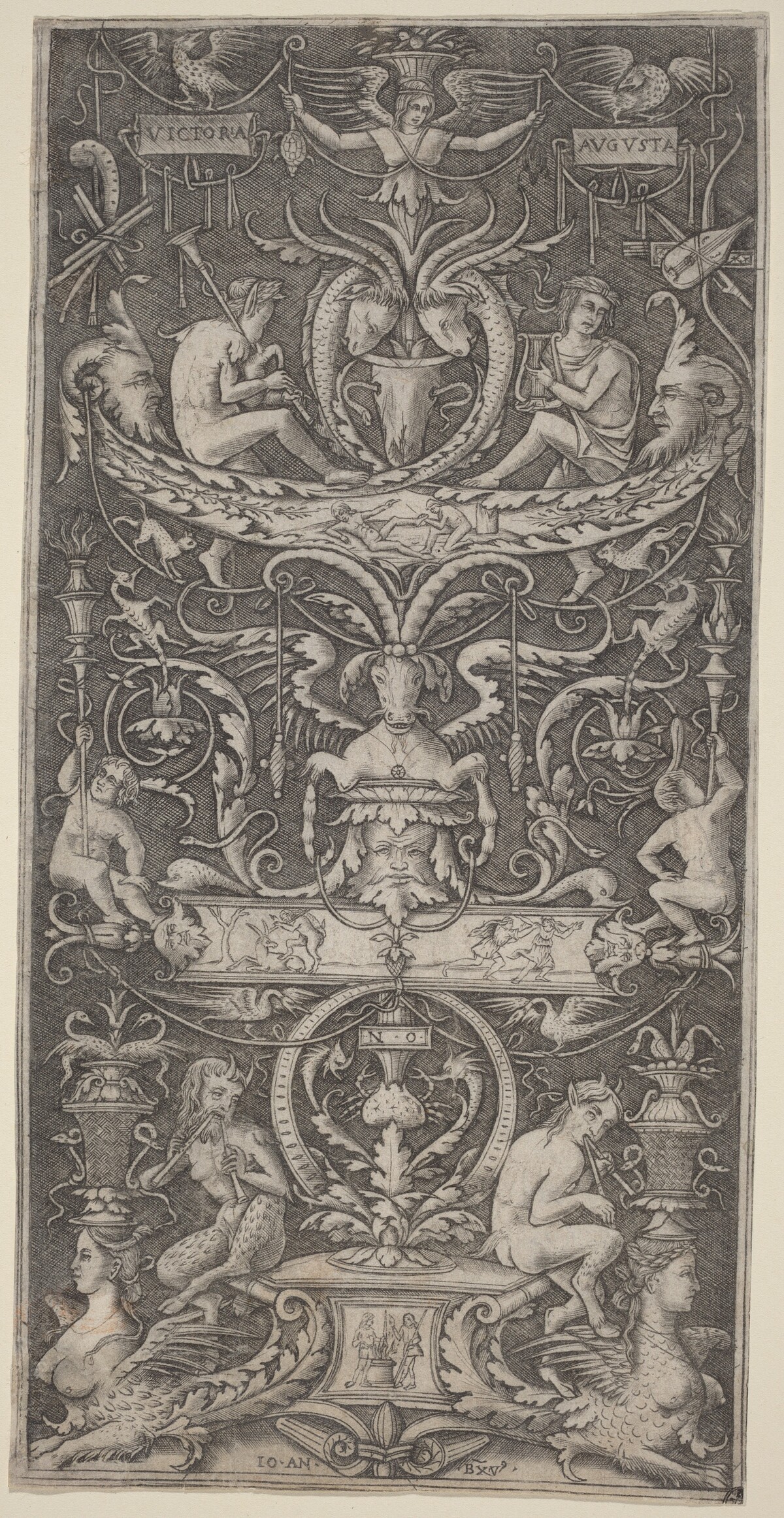 Ornamental Panel Inscribed "Victoria Augusta" by Giovanni Antonio da Brescia after Nicoletto da Modena