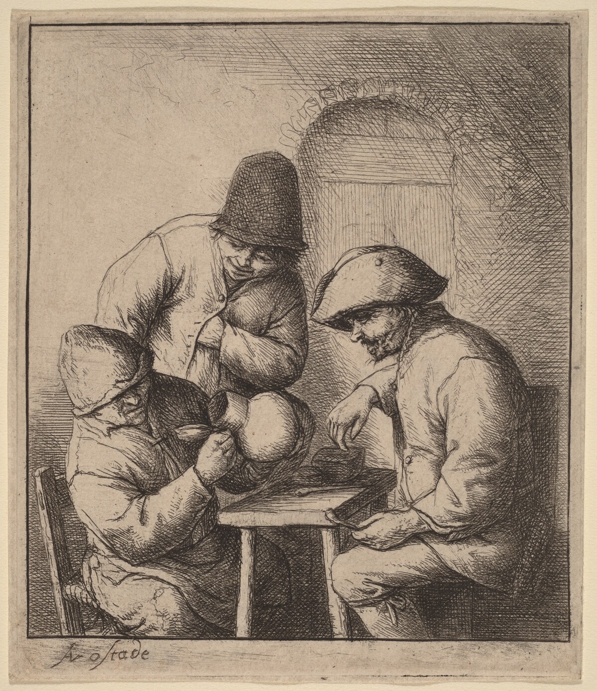 Three Peasants at an Inn, One Looking Down a Jug by Adriaen van Ostade