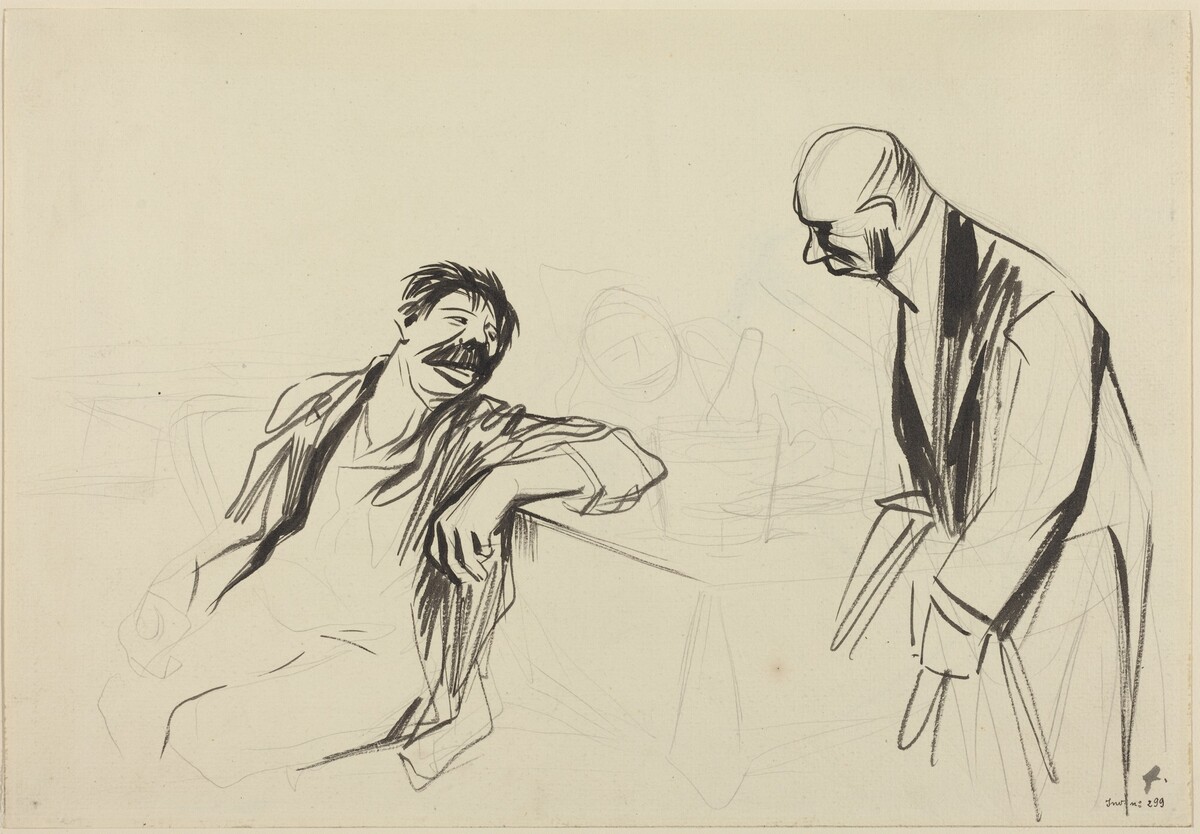 a) Waiter and Customer (recto); b) Sketch of a Man and Woman (verso) by Jean-Louis Forain