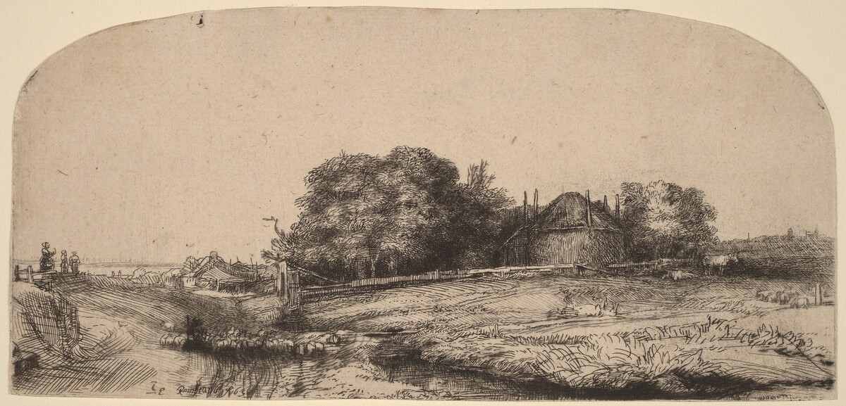 Landscape with a Hay Barn and a Flock of Sheep by Rembrandt van Rijn