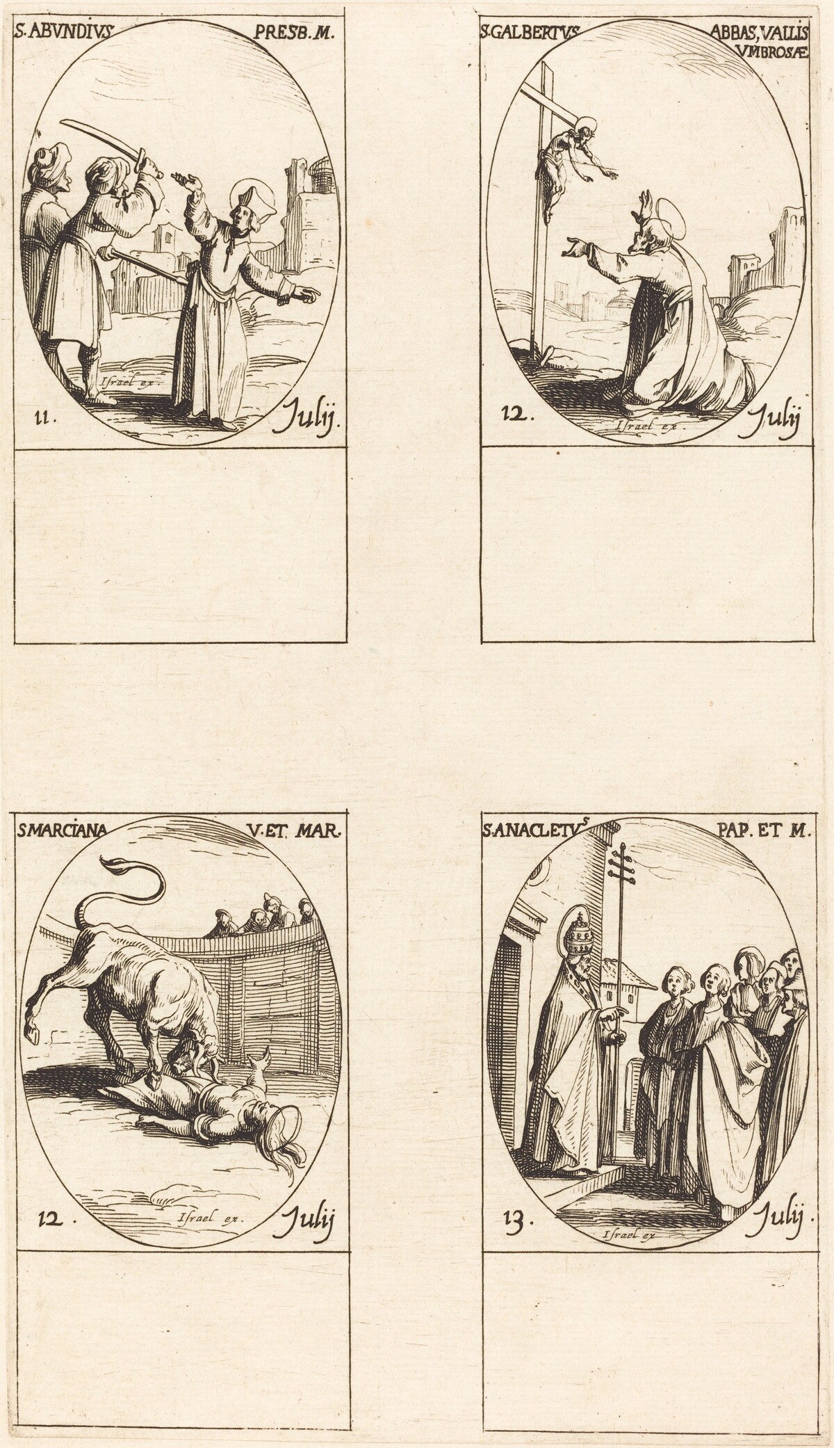 St. Abundius; St. Galbertus; St. Marciana; St. Anacletus by Jacques Callot