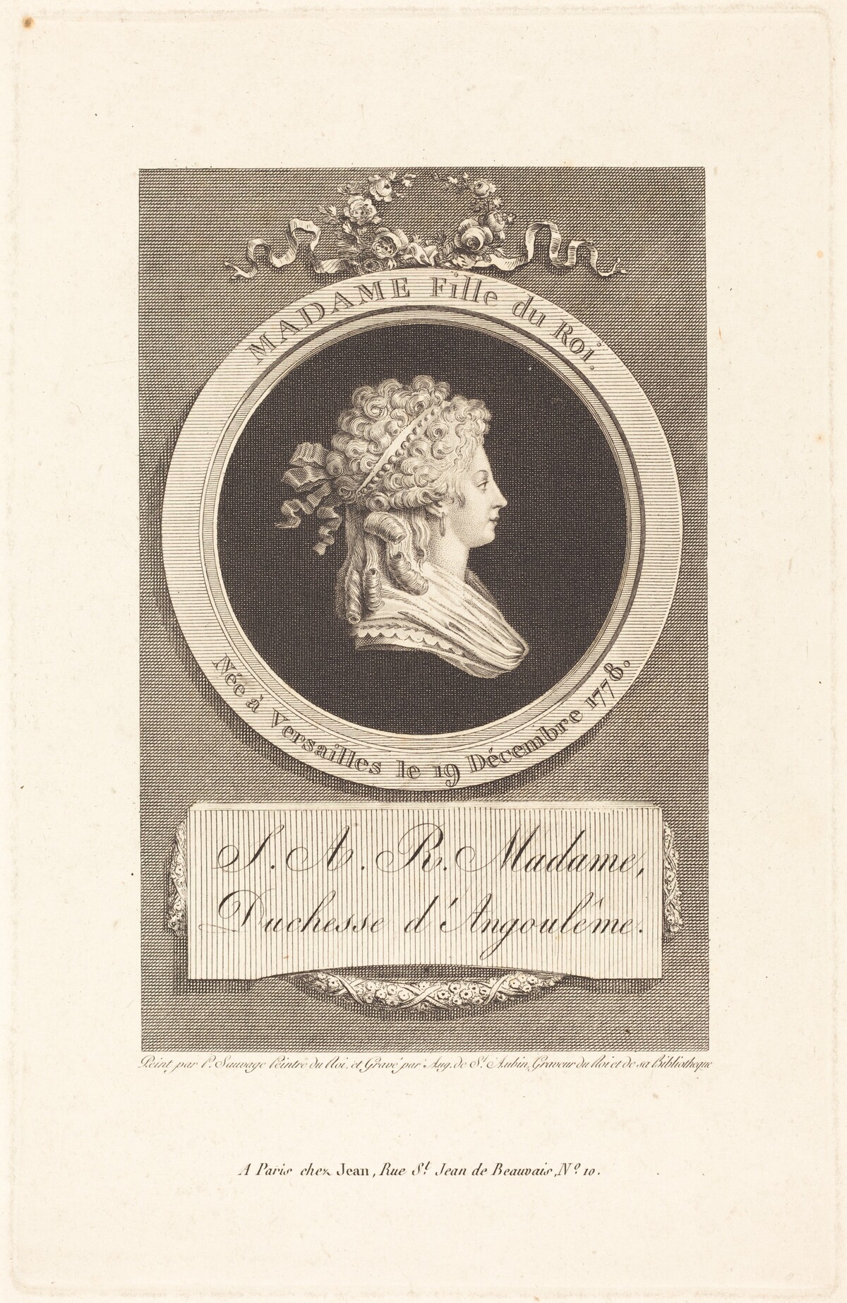 Marie-Thérèse-Charlotte, Duchess of Angoulême by Augustin de Saint-Aubin after Piat Joseph Sauvage
