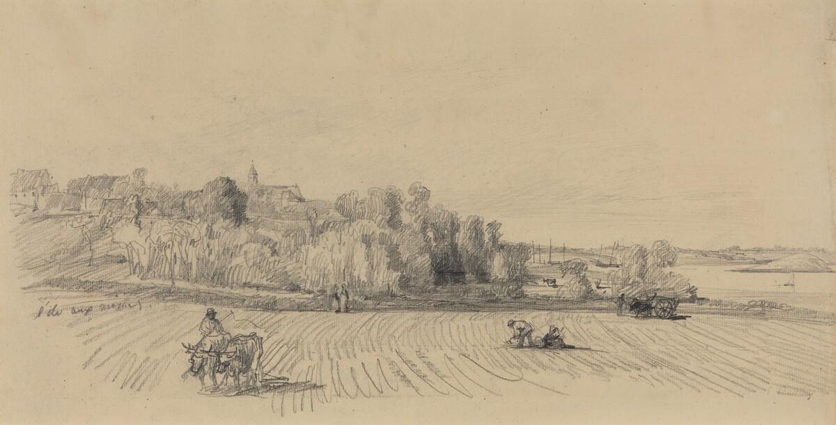 L'Ile aux Moines with Workers in a Field by Eugène Boudin
