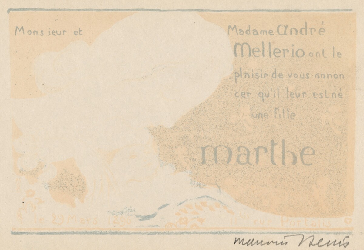 Birth Announcement for Marthe Mellerio by Maurice Denis