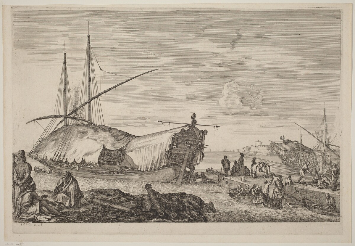 Galley with Deck Covered with Sails by Stefano Della Bella